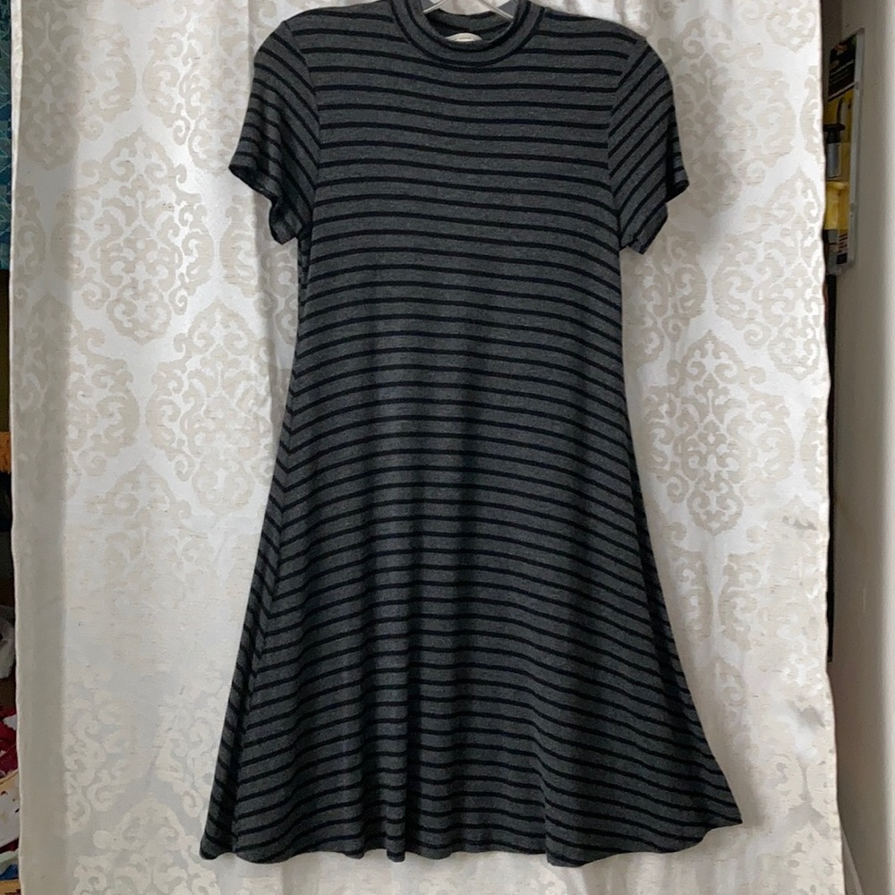 Jersey Knit Striped Mock Neck Swing Dress